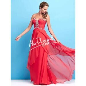 Mac Duggal 65126 Cherry Red Gala Prom Gown Dress Formal Elegant Beaded Size 0